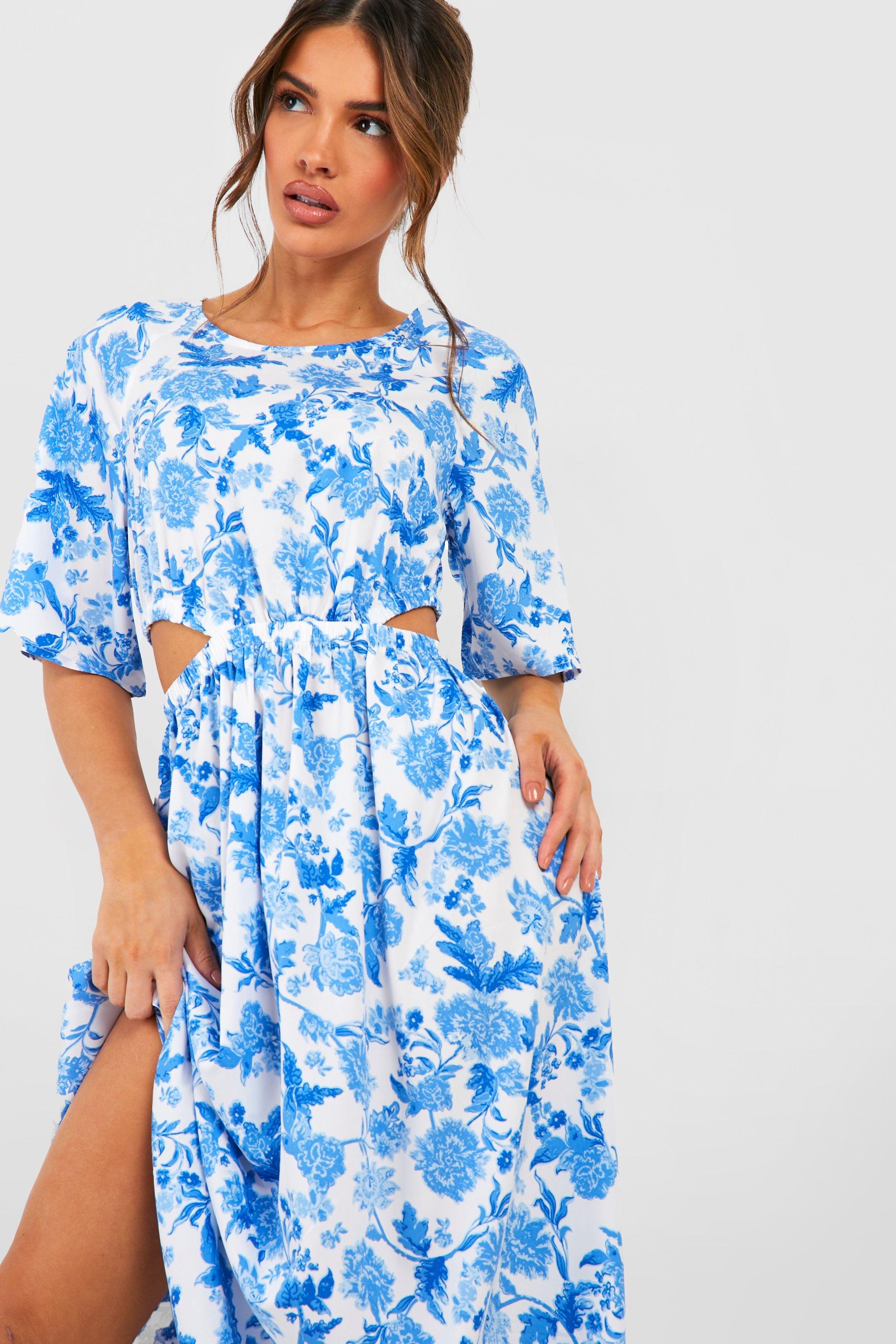 Midi blue outlet floral dress