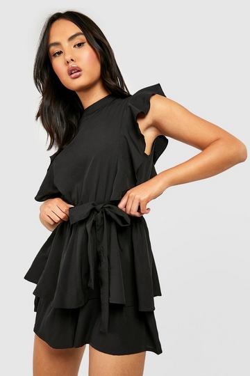 Ruffle Woven Flippy Playsuit black