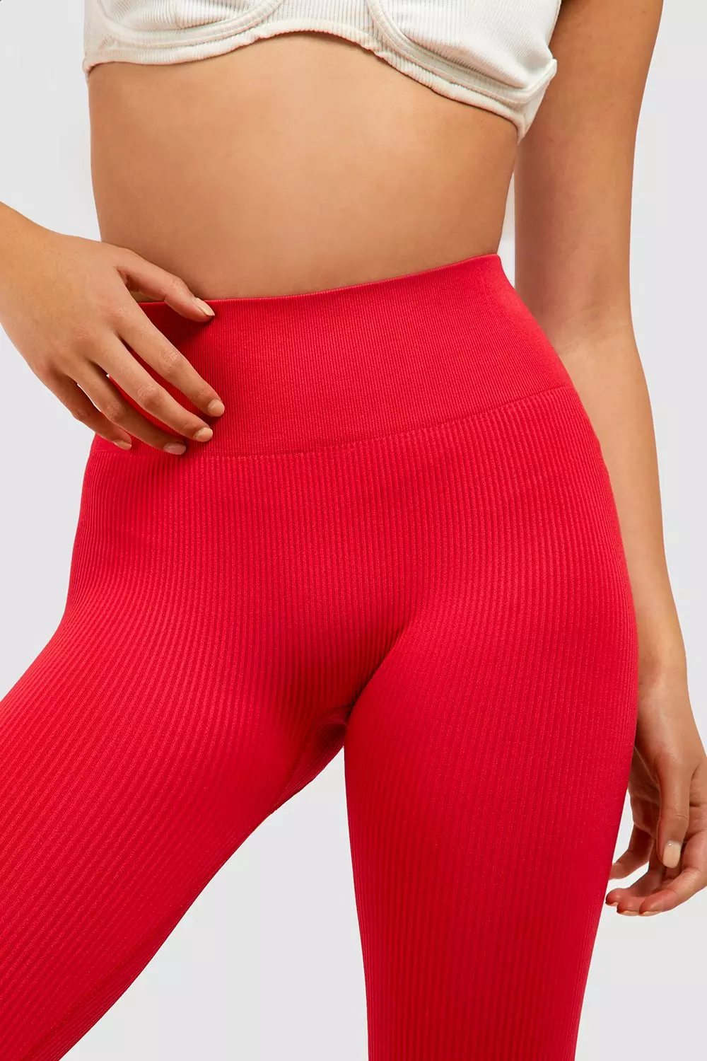 Racer Ribbed High Waisted Seamless Leggings in Ruby Red – hxmefitness