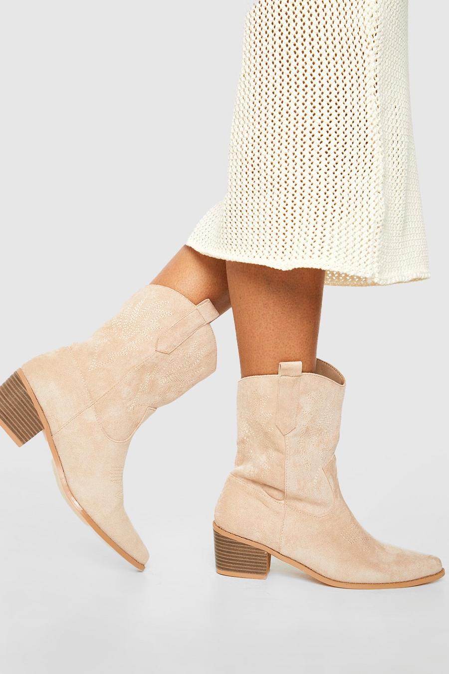 Sand beige Embroidered Western Cowboy Boots 
