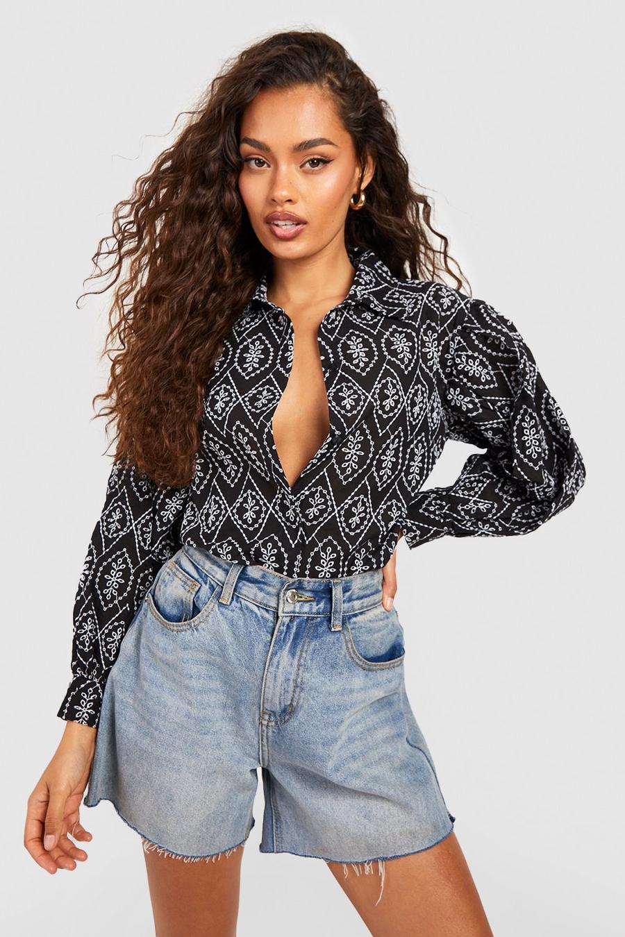 Oversized Contrast Broderie Shirt