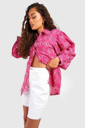 Oversized Contrast Broderie Shirt hot pink