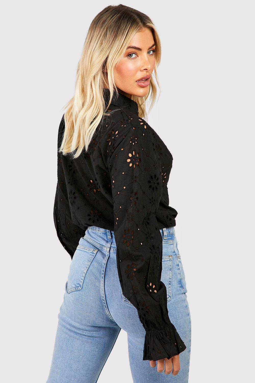 Oversized Frill Cuff Broderie Shirt | boohoo