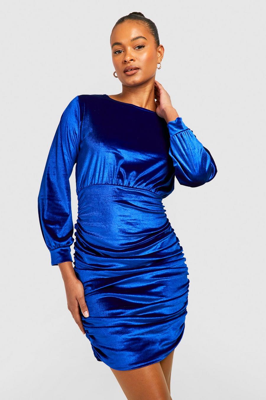 Cobalt Tall Ruched Bodycon Mini Velvet Dress image number 1