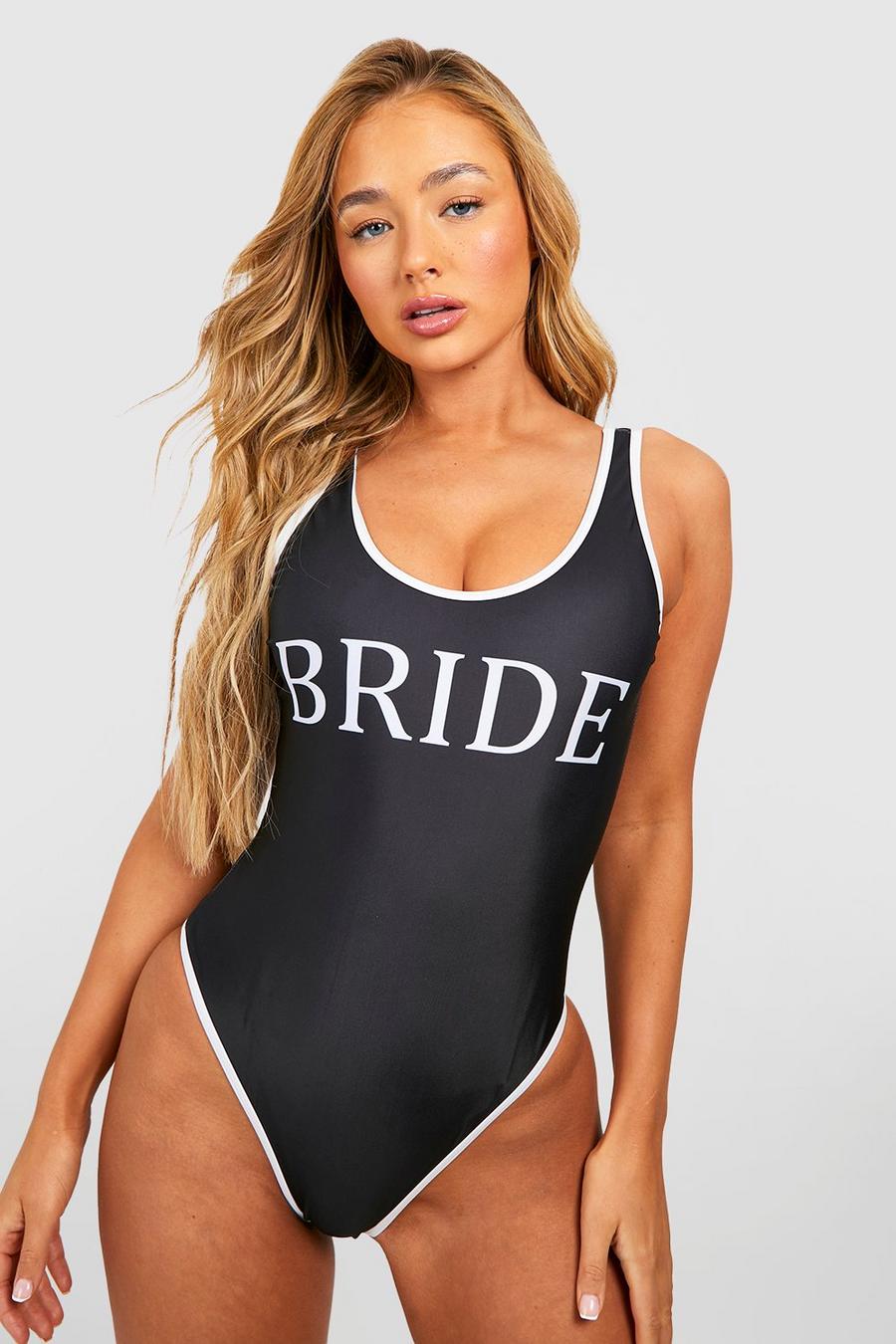 Black Bride Contrast Binding Swimsuit image number 1