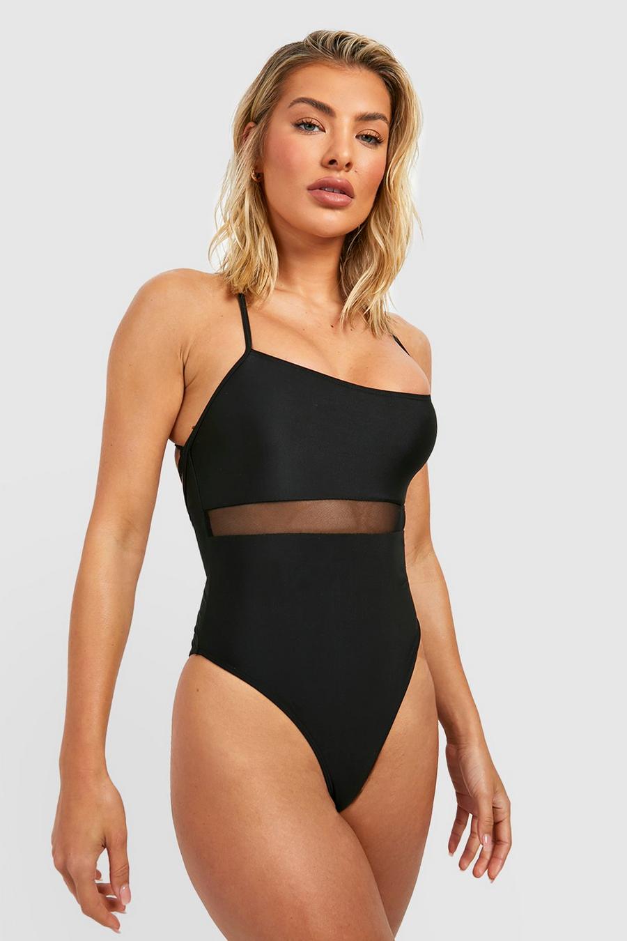 Black Mesh Insert Scoop Swimsuit image number 1