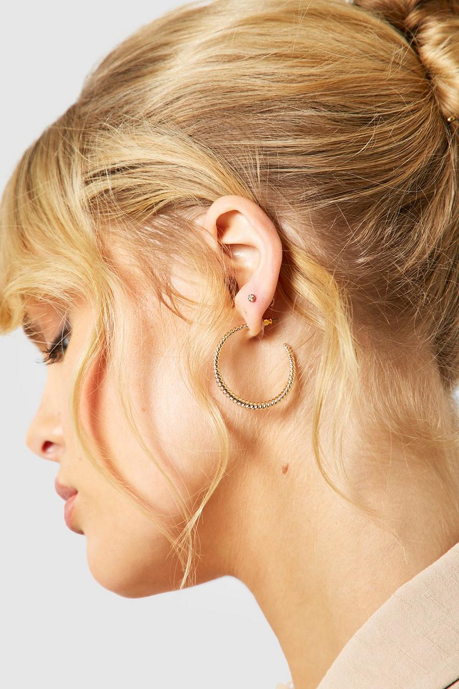 Gold Polished Twist Hoop Earrings image number 1