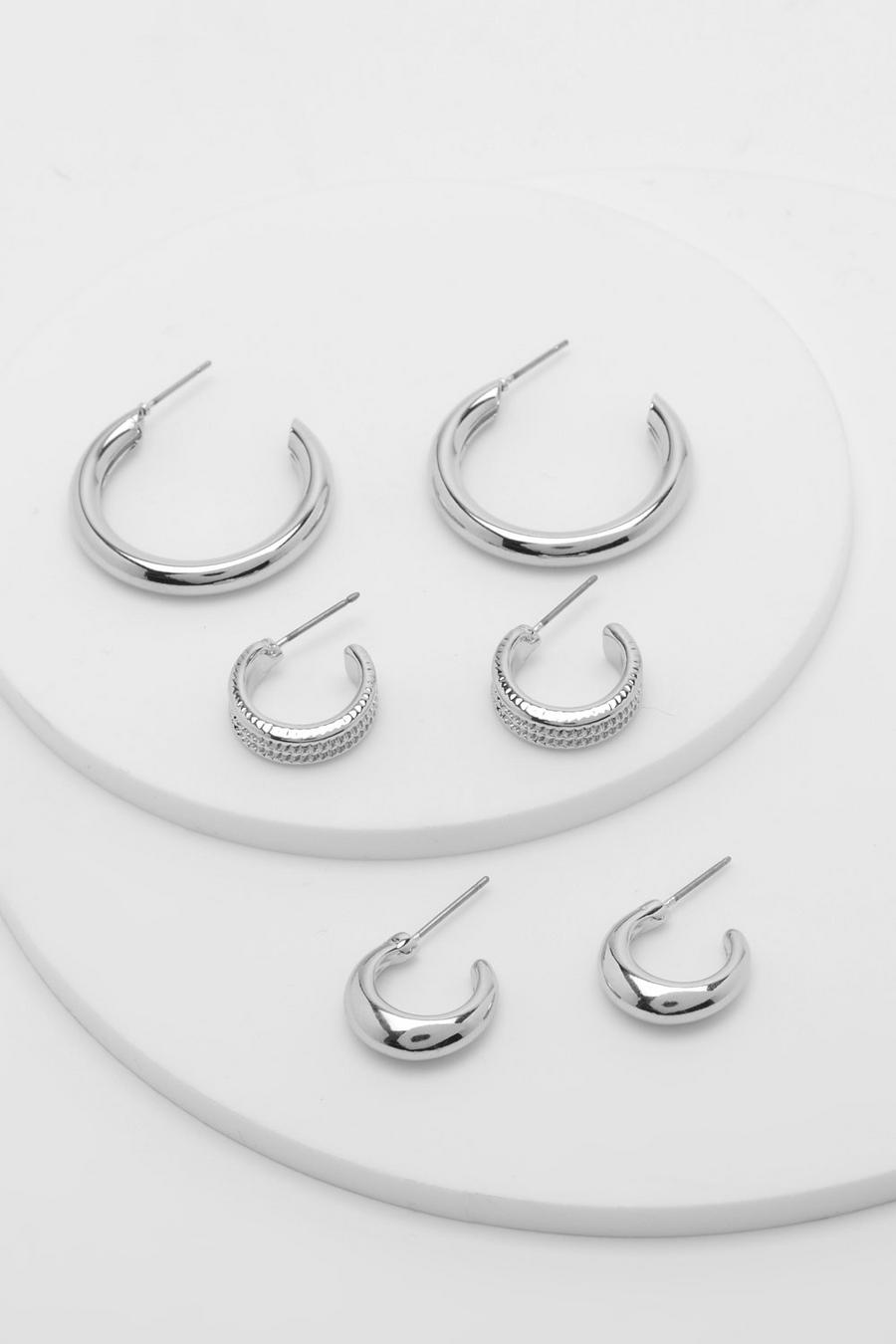 Silver Textured And Polish Multipack Hoop Earrings image number 1