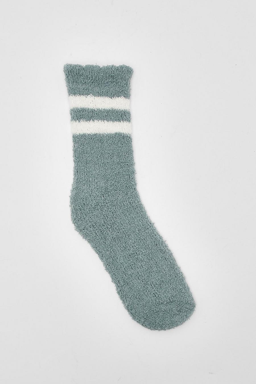 Green grön Fluffy Stripe Bed Socks
