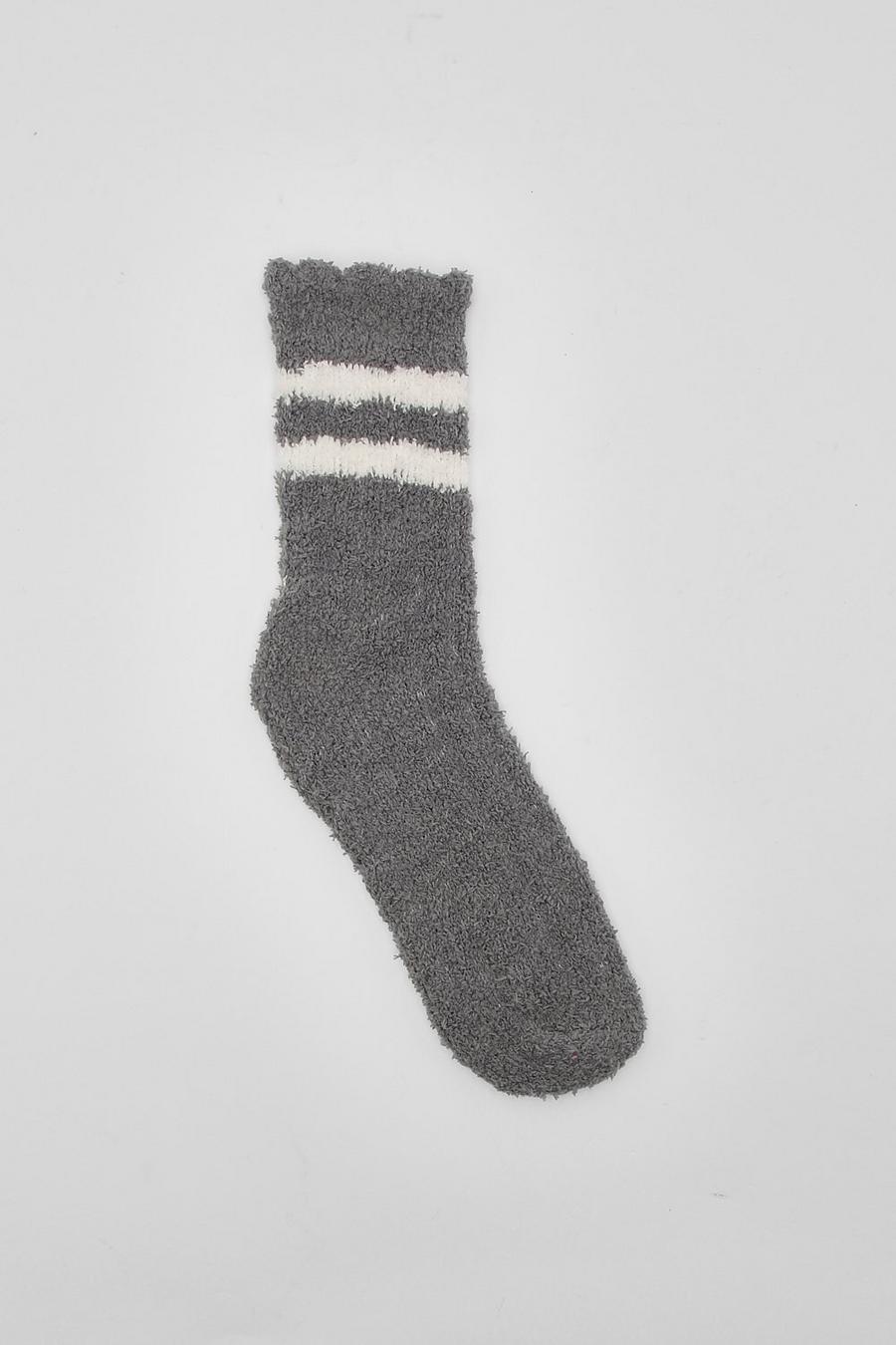 Dark grey Fluffy Stripe Bed Socks image number 1