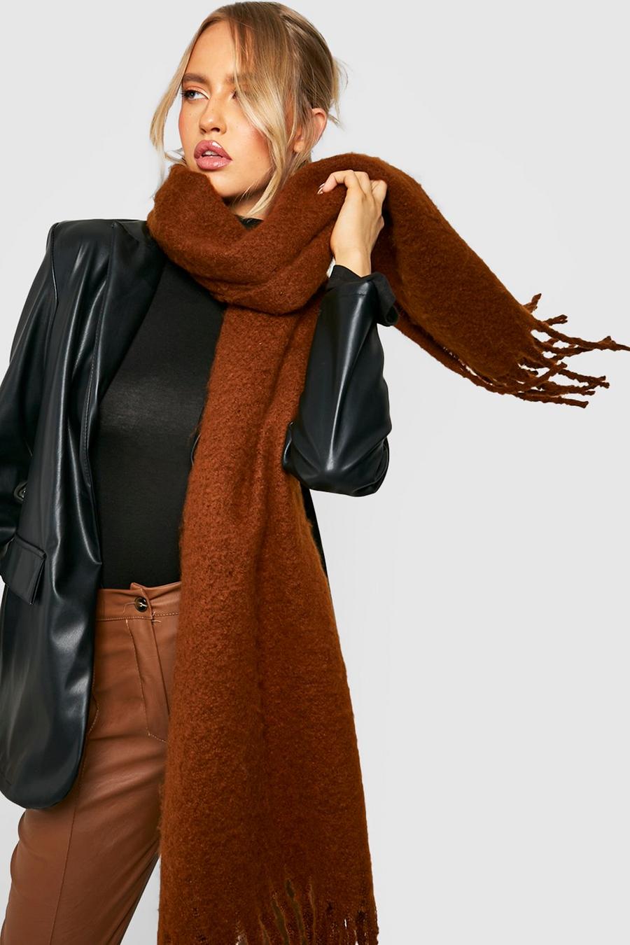 Chunky Chocolate Brown Fringe Scarf  image number 1