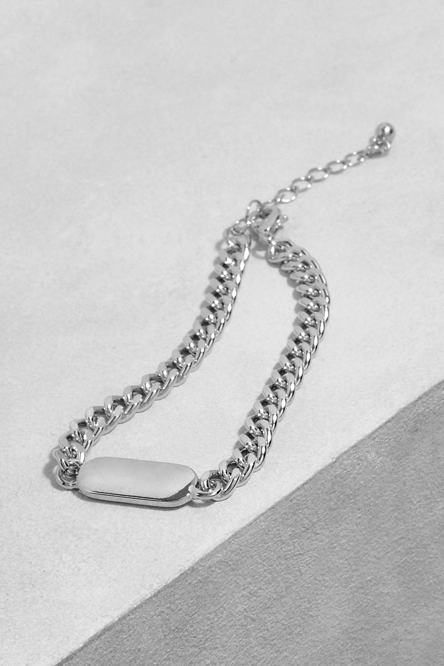 Silver Polished Tag Station Chain Bracelet
