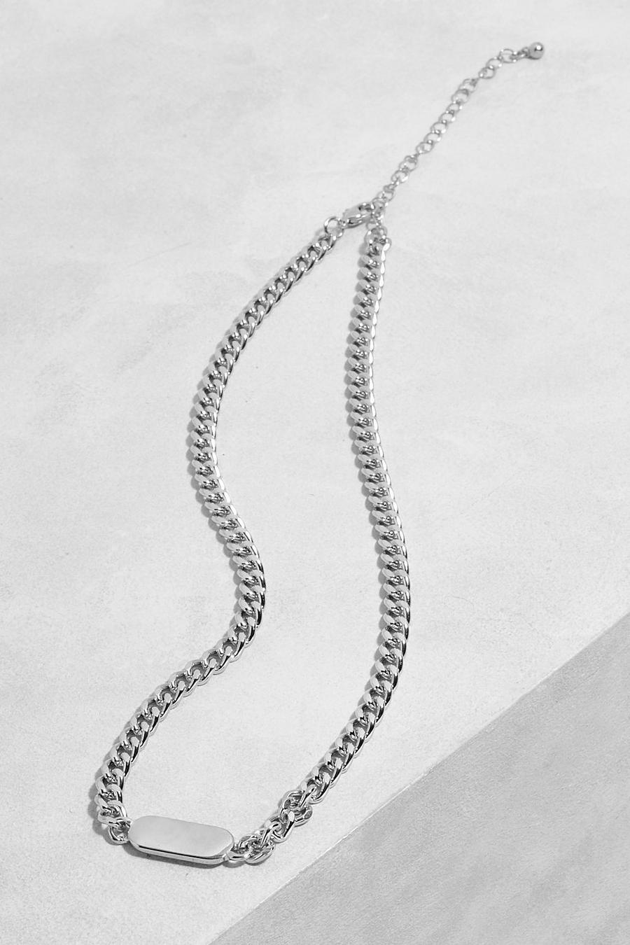 Silver Polished Tag Station Chain Allway Necklace image number 1