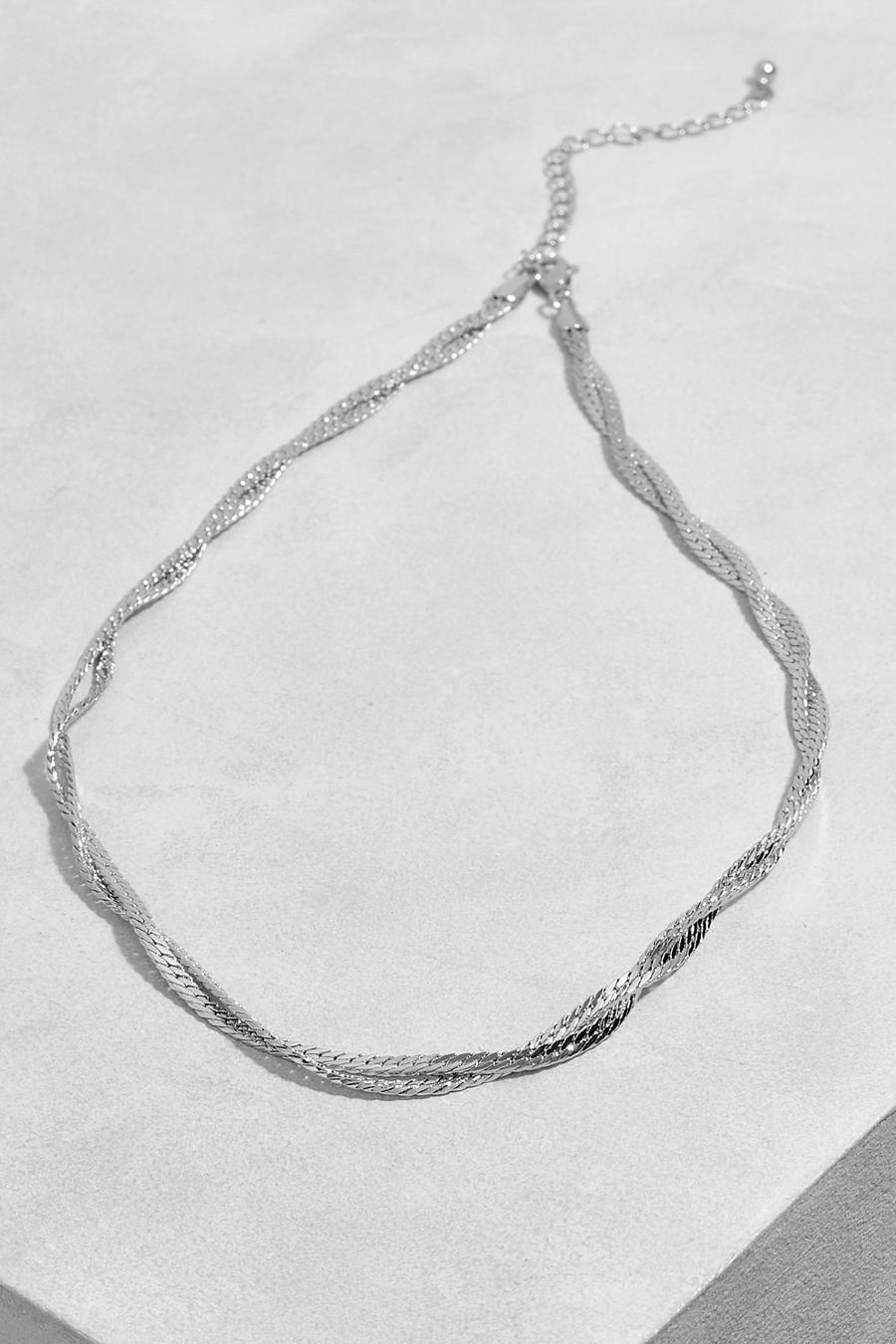 Silver Twist Snake Chain Necklace image number 1