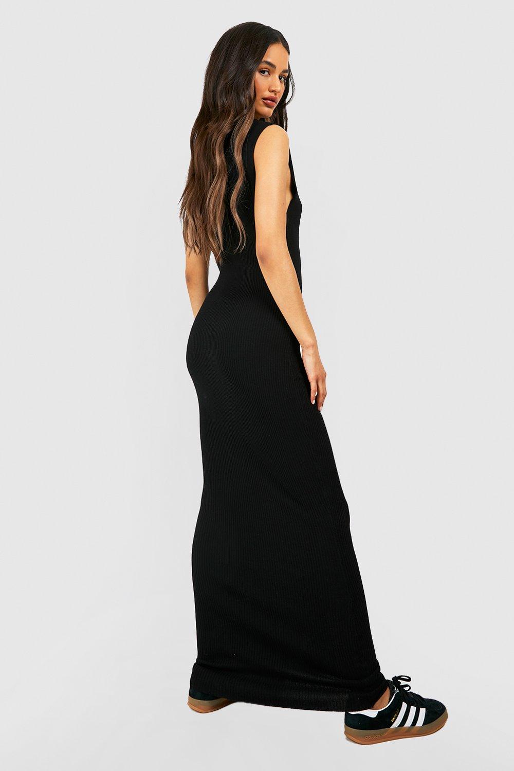 Collared Button Front Sleeve Rib Knit Maxi Dress boohoo AU