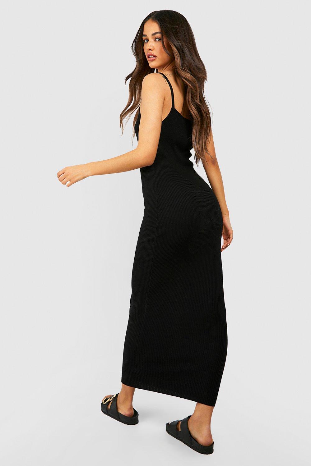 Black square neck strappy midi outlet dress