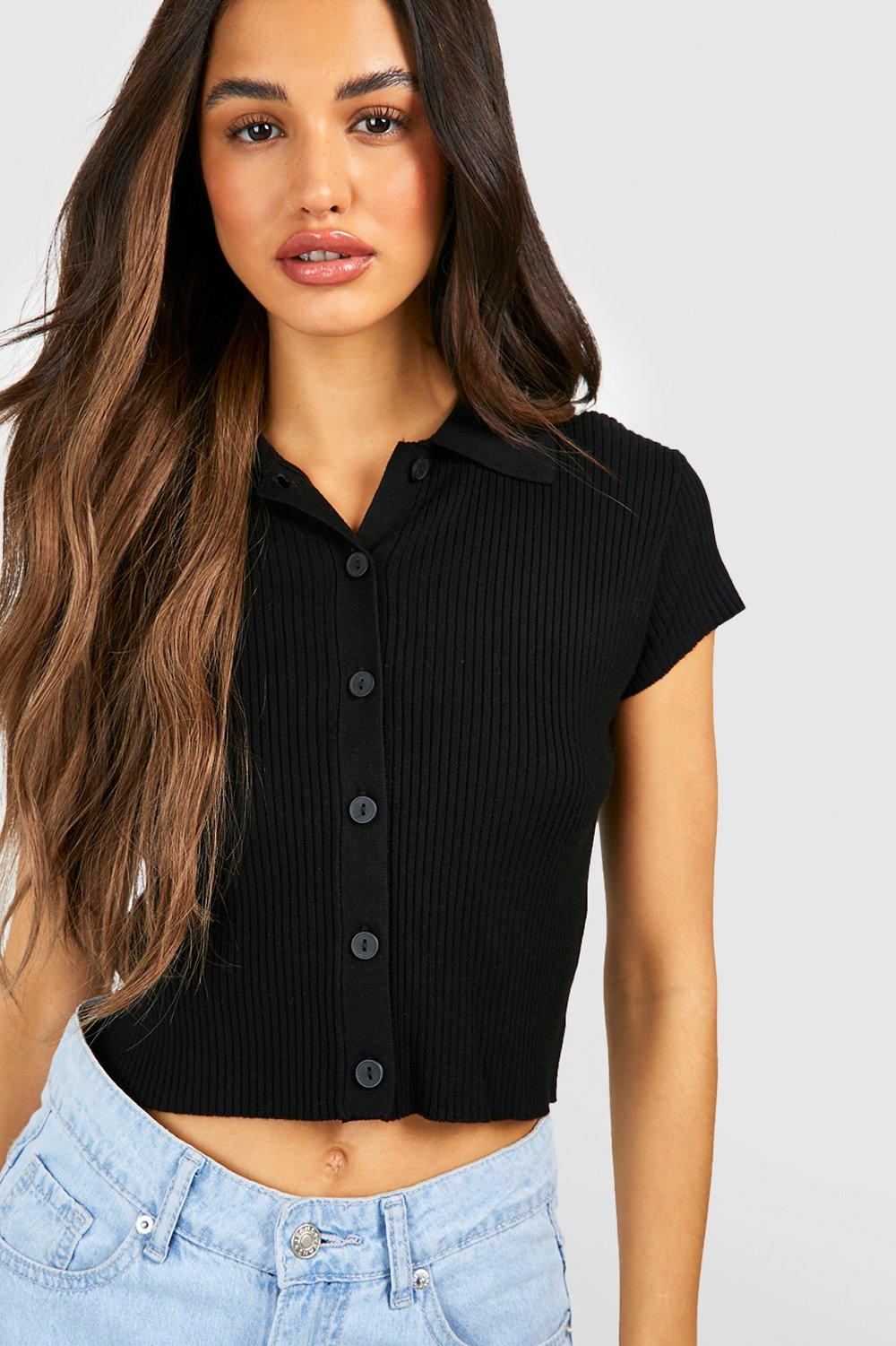 Front Button Knit Top - Black