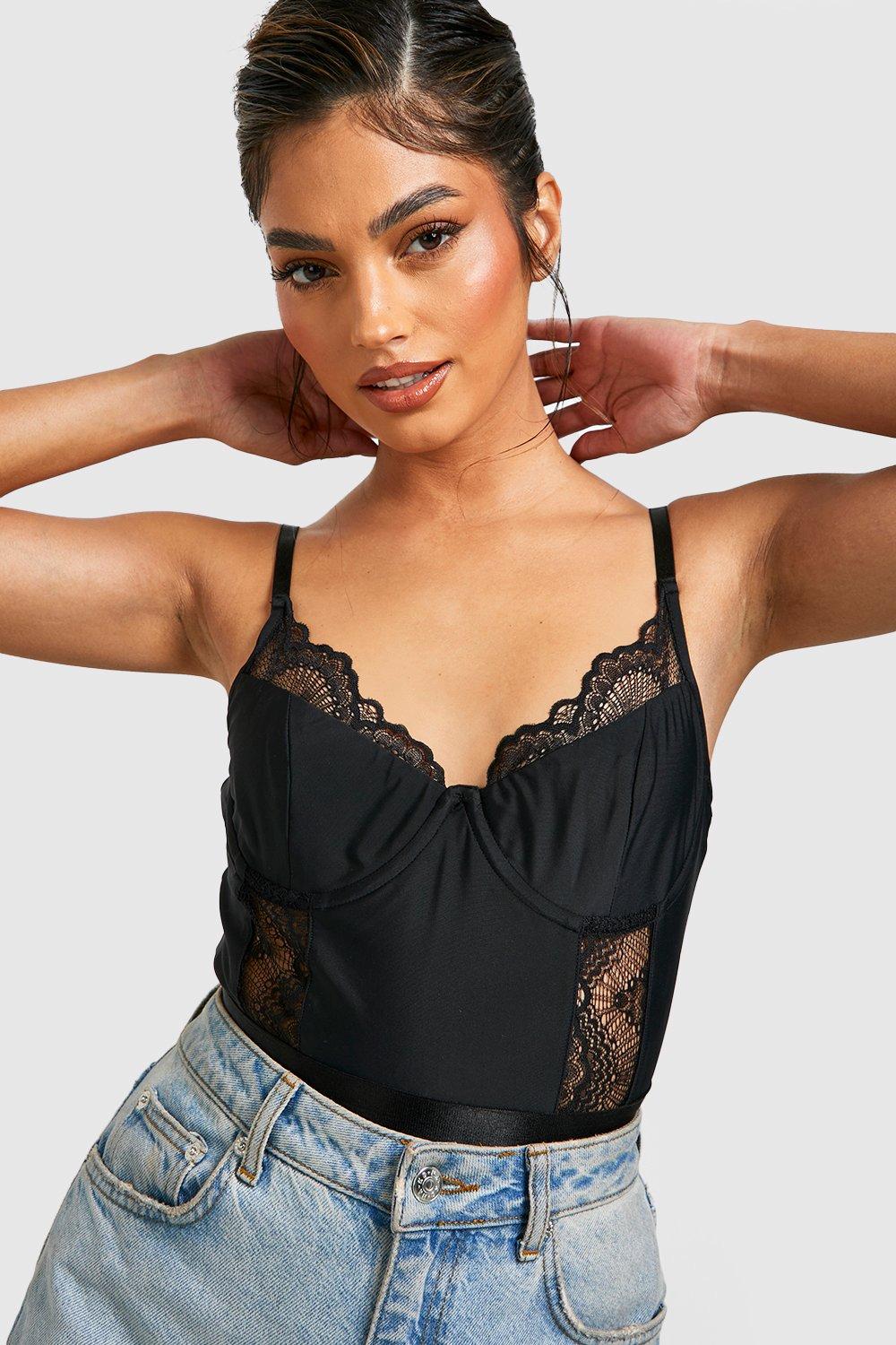 Boohoo black lace fashion bodysuit