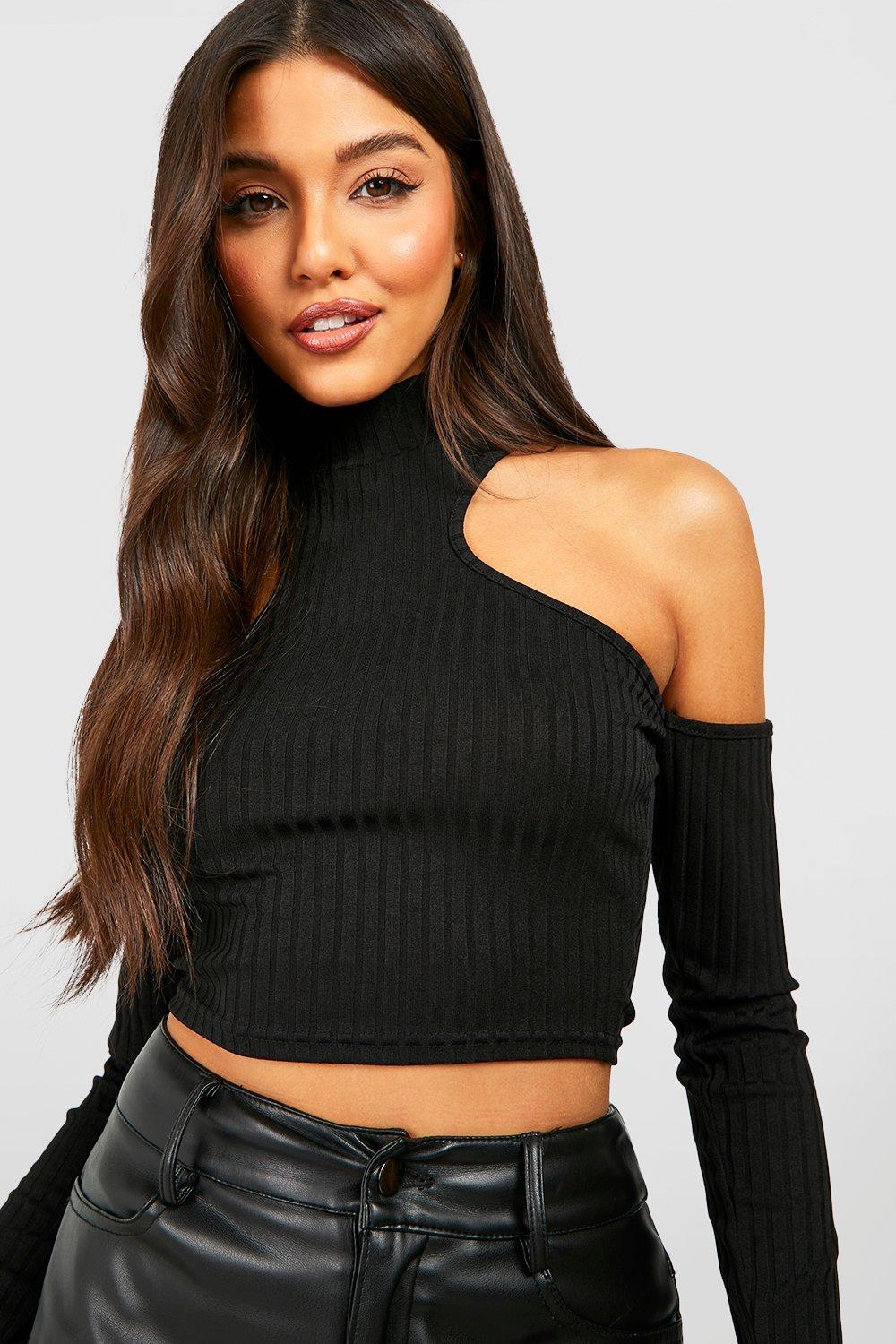 Women's Crop-Tops  Right Cut Out Shoulder Ribbed Crop Top – MELODY247