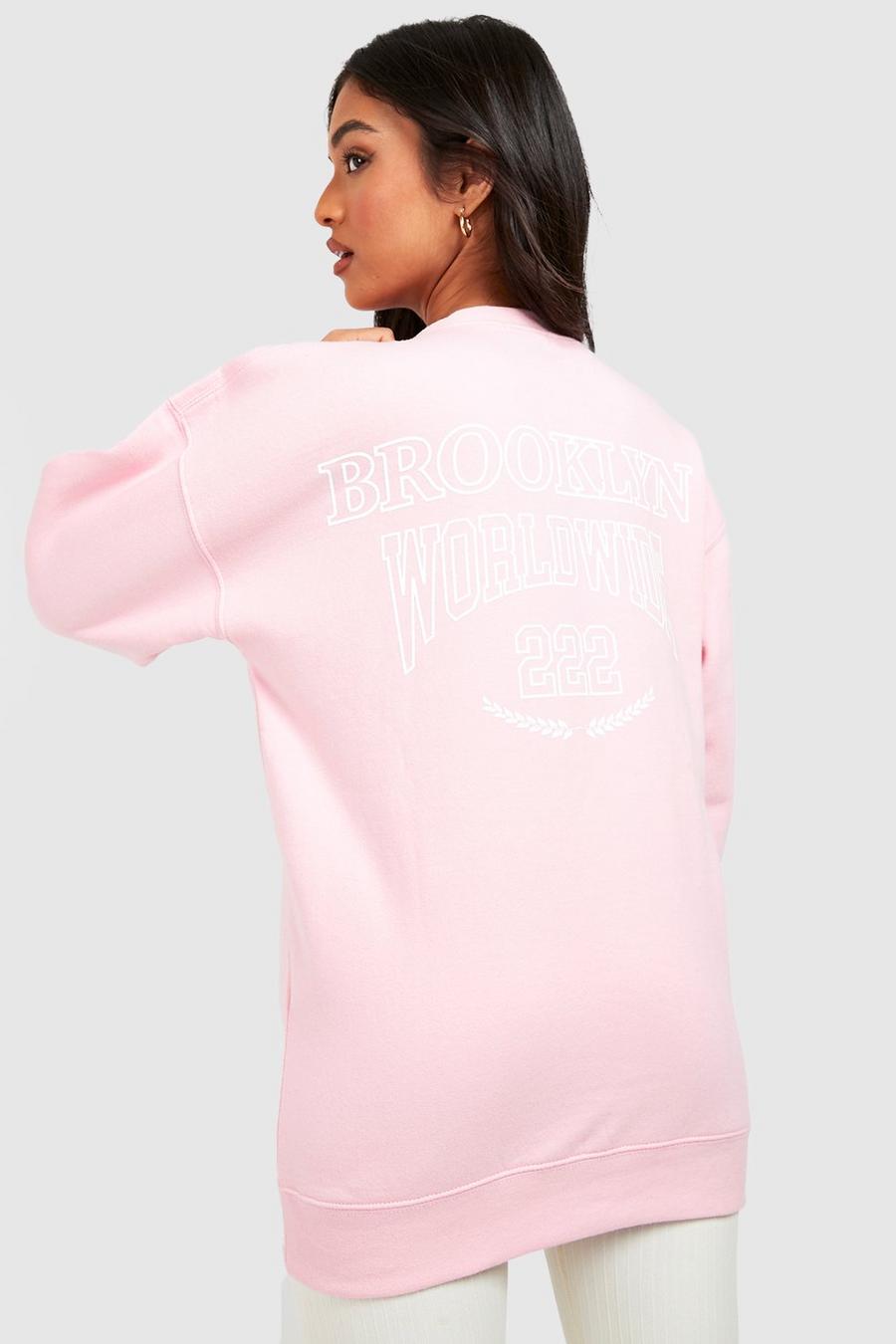 Pink Petite Brooklyn Back Print Sweater 