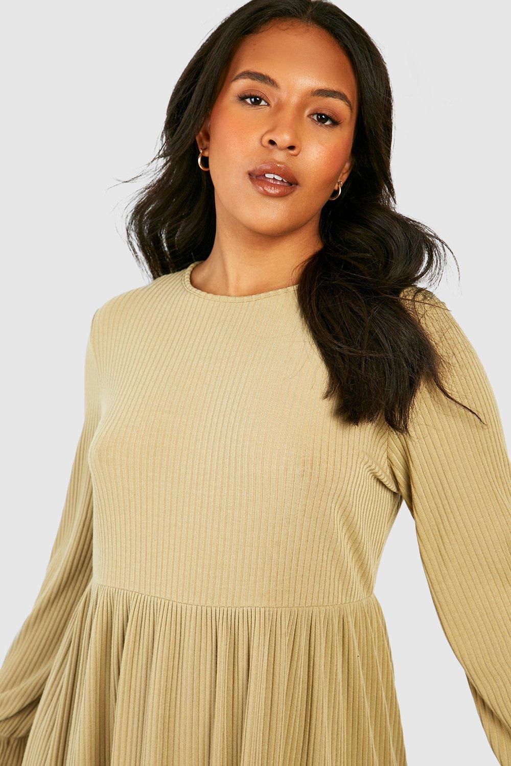 Plus Soft Rib Ruffle Cuff Smock Dress boohoo USA
