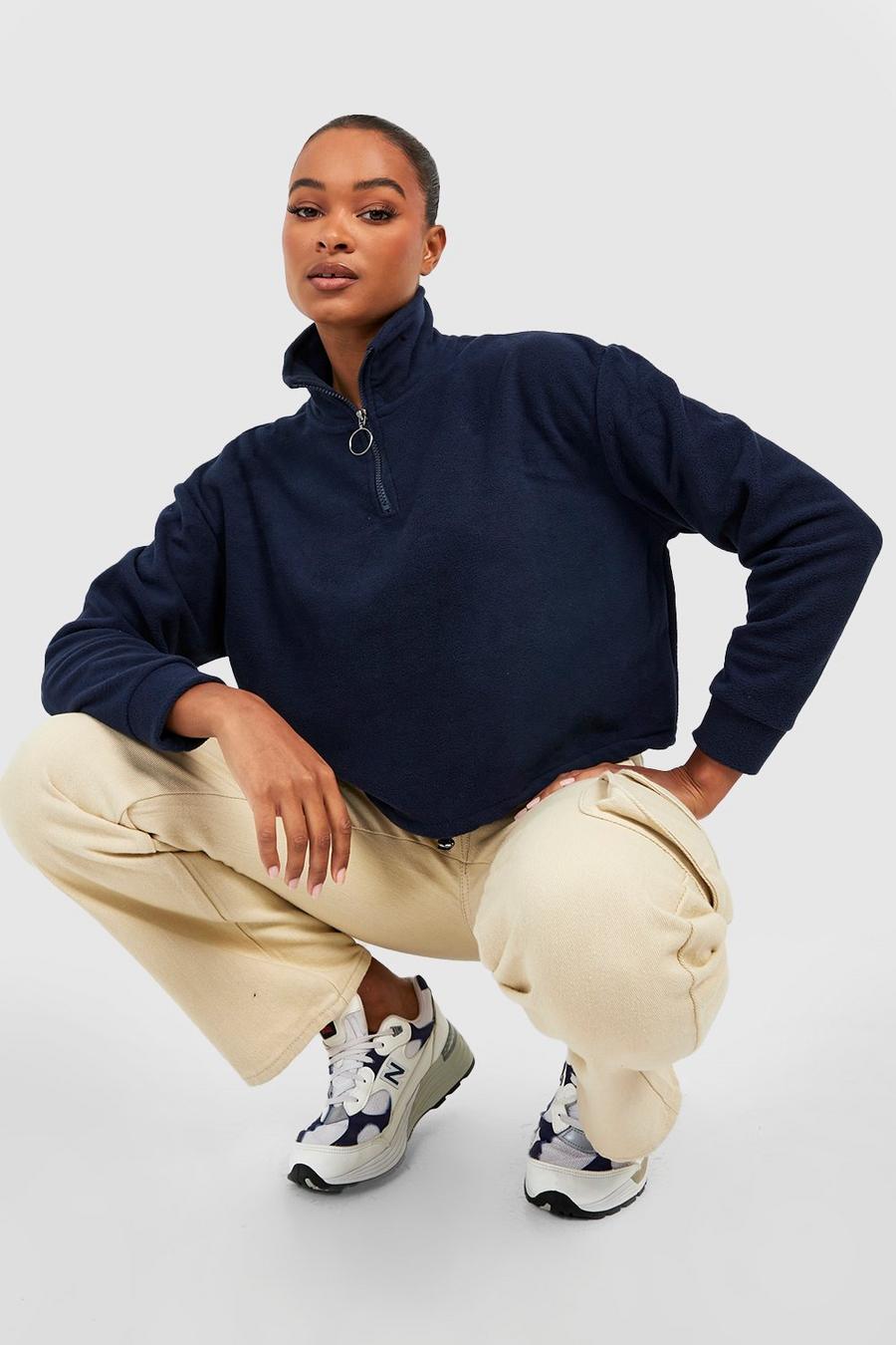 Dark navy blue Tall Cropped Fleece Half Zip Toggle Sweatshirt