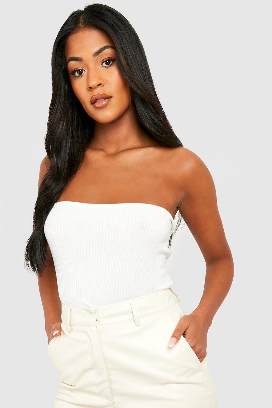 Ivory Tall Rib Knit Bandeau Top image number 1