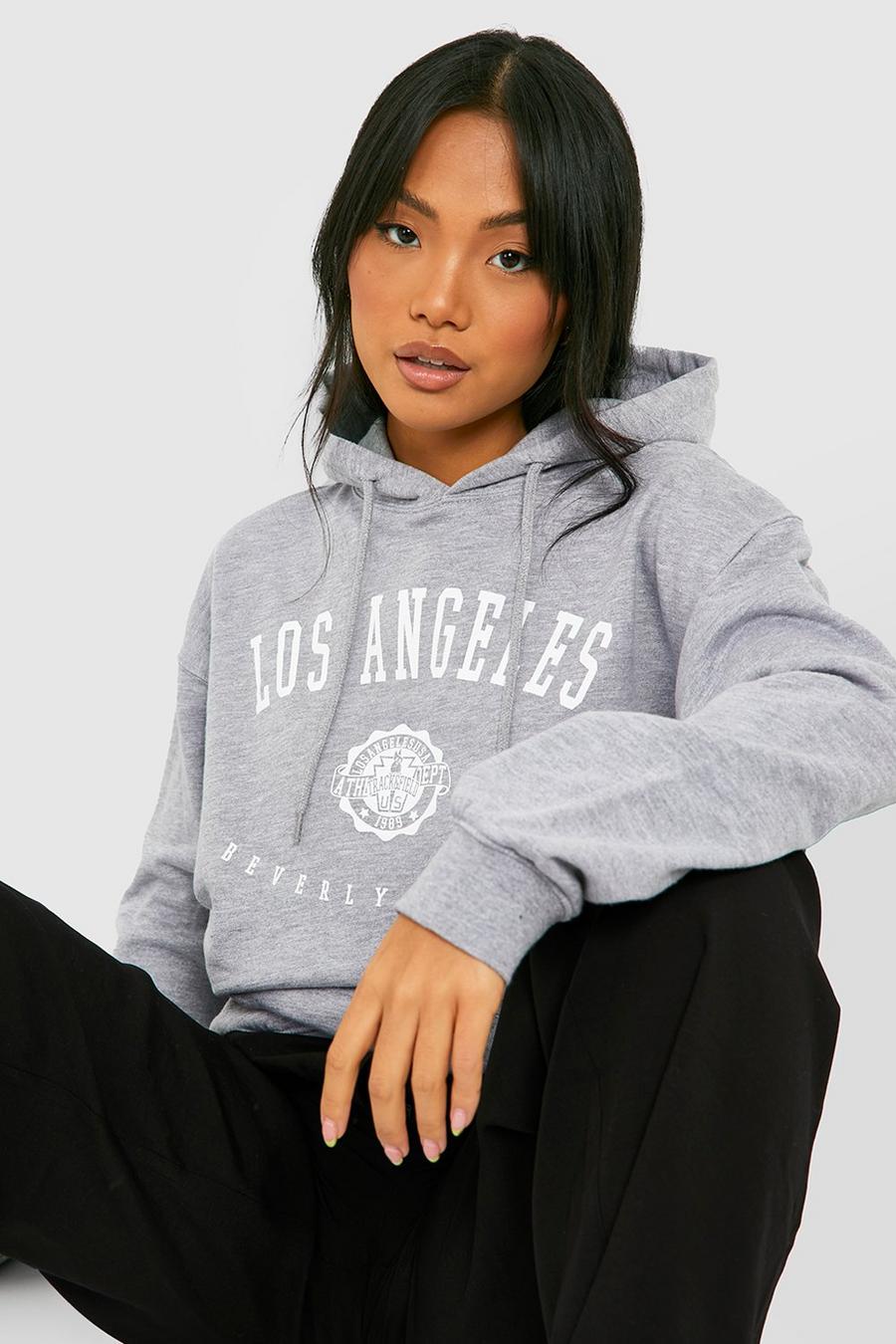Sudadera Petite con capucha y eslogan de Los Angeles, Grey marl image number 1