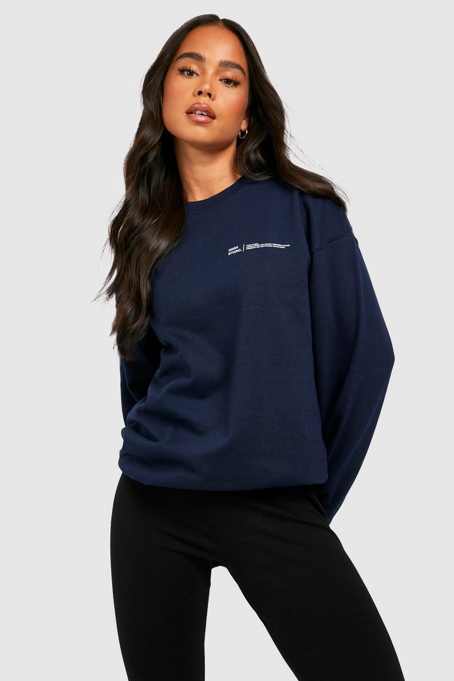 Navy Petite Design Studio Text Print Sweater image number 1