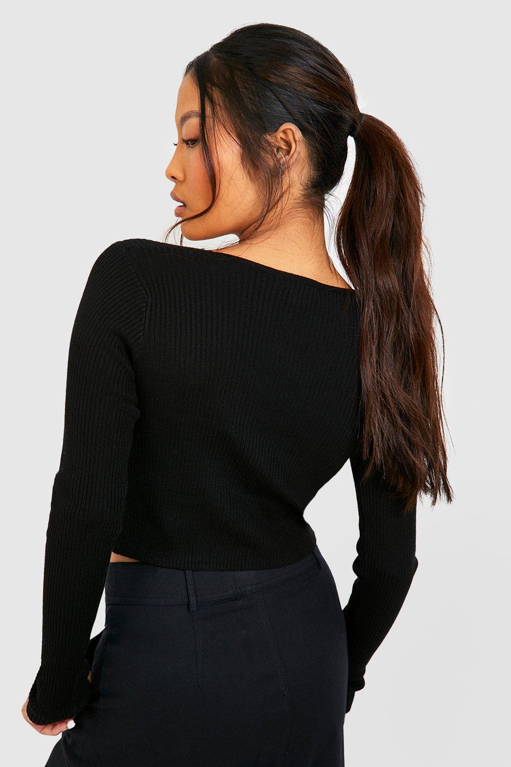 Petite Tie Front Long Sleeve Rib Knit Cardigan | boohoo