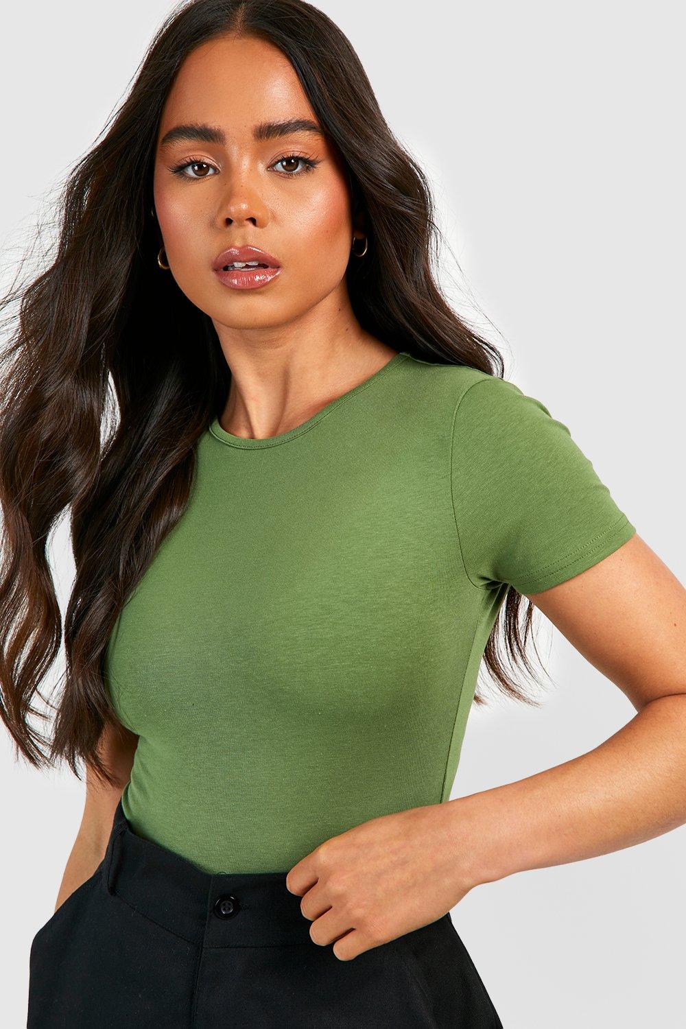 Petite Khaki Basic Bodysuit, Petite