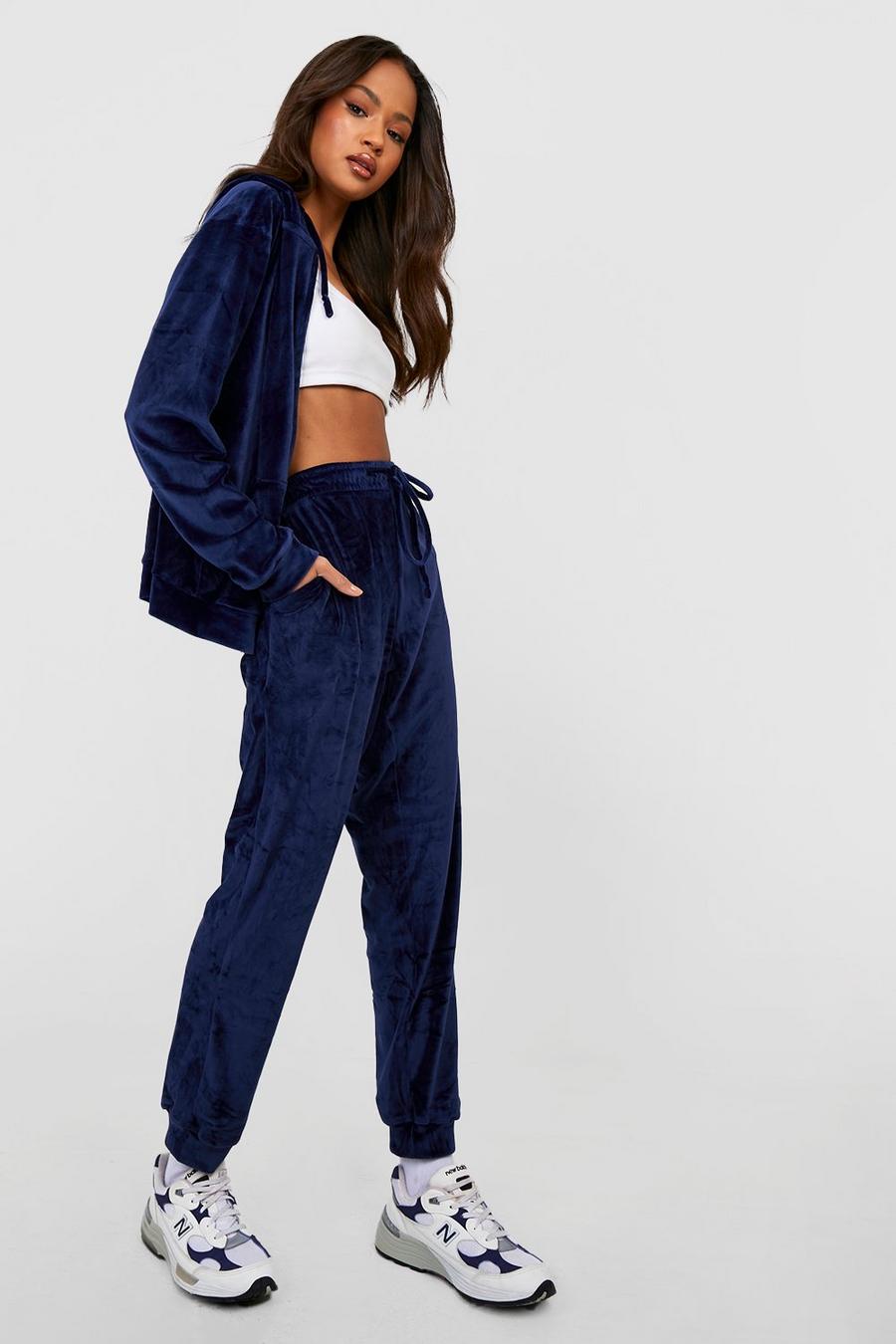 Navy Velour Top And Jogger Set image number 1