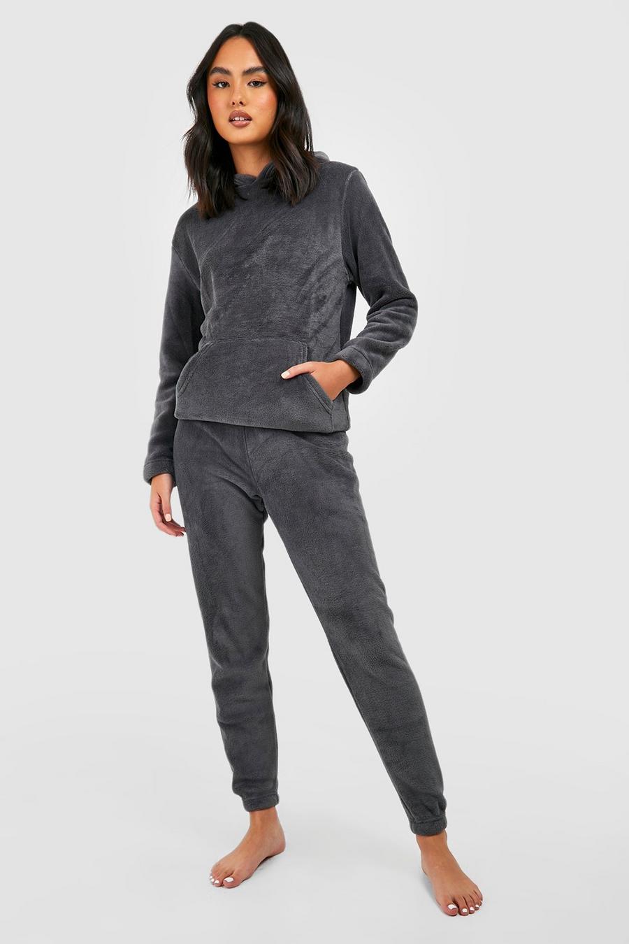 Conjunto de pantalón deportivo y sudadera de forro polar con capucha, Grey gris image number 1