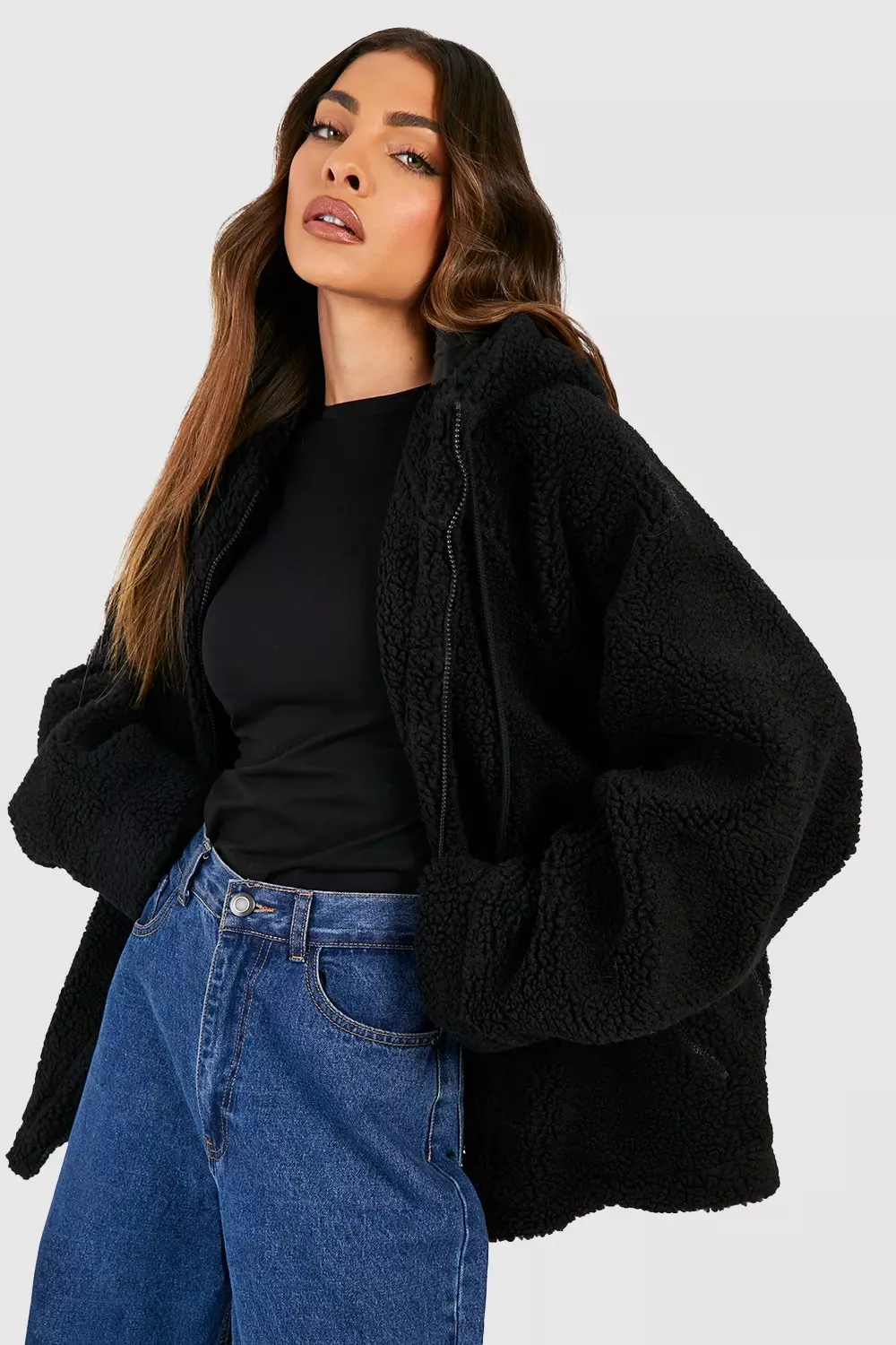 Oversized black 2024 teddy jacket