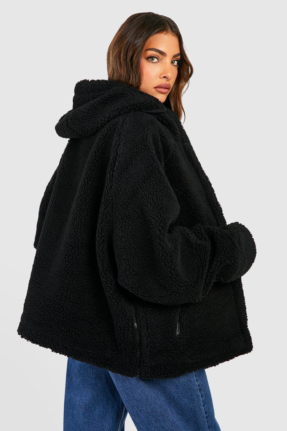 Boohoo black teddy clearance coat