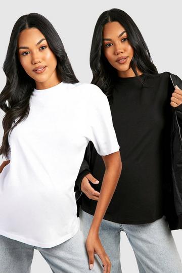 Maternity Basic Oversized T-Shirt 2 Pack black_white