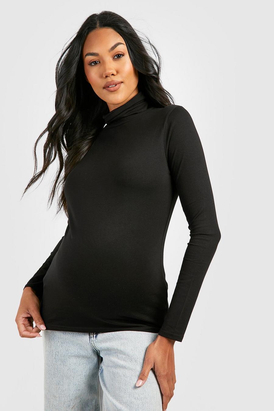 Black Maternity Roll Neck Long Sleeve Top image number 1