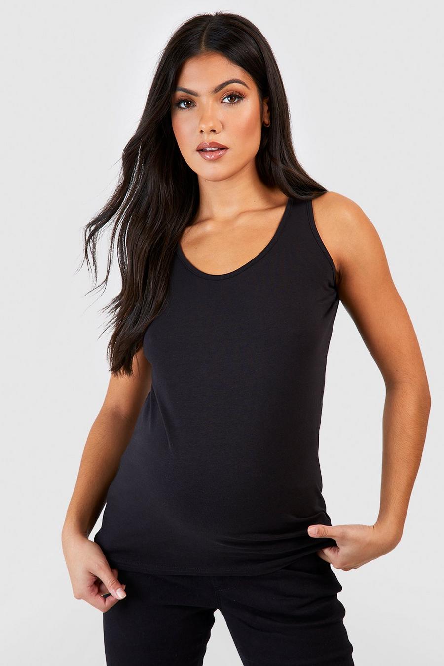 Black Maternity Basic Wide Strap Vest