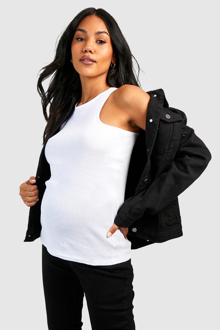 White Maternity Rib Racer Neck Vest image number 1