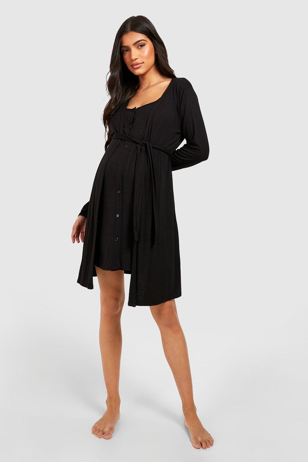 Maternity Button Front Nightie And Robe boohoo