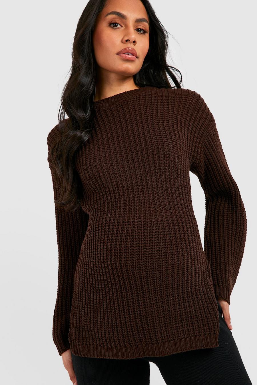 Chocolate brown Maternity Side Split Sweater image number 1