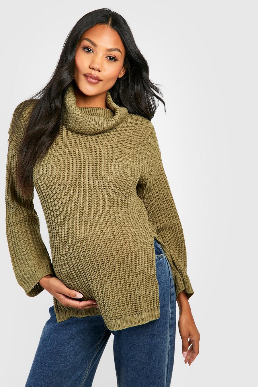 Olive green Maternity Slouchy Cowl Neck Sweater