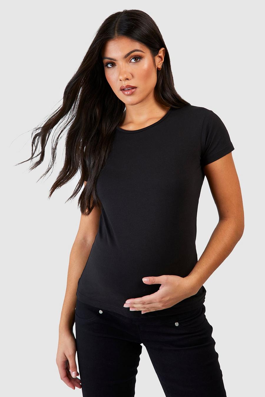 Black Zwangerschap Basic T-Shirt Met Korte Mouwen En Vierkante Hals image number 1