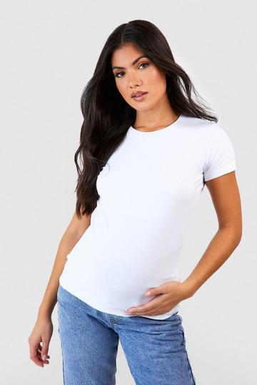 White Maternity Basic Short Sleeve Crew Neck T-shirt