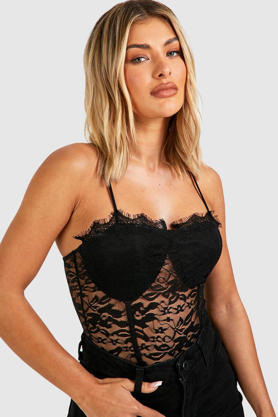 Black Strappy Lace Corset Top image number 1