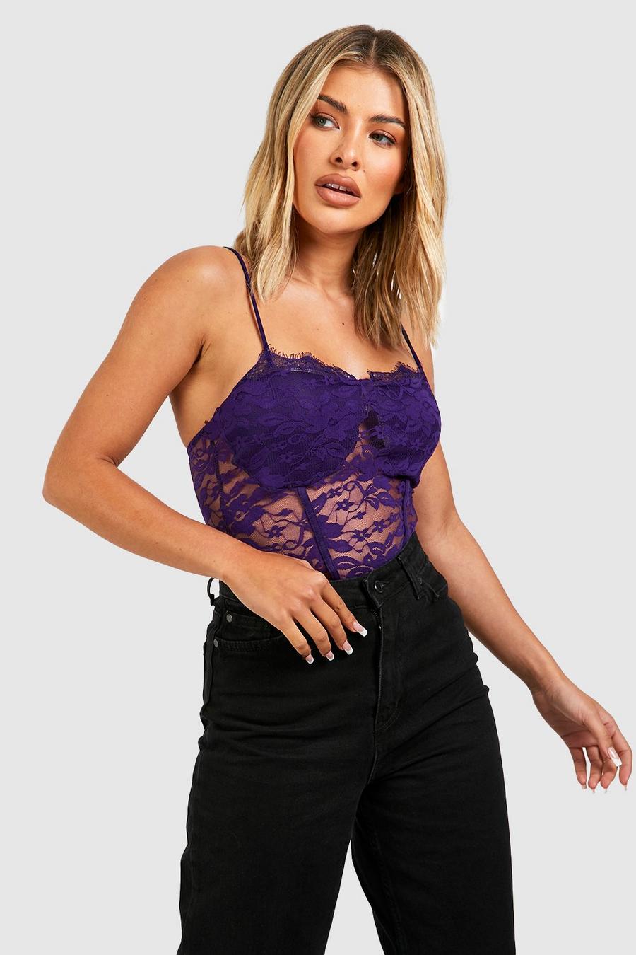 Purple Strappy Lace Corset Top image number 1
