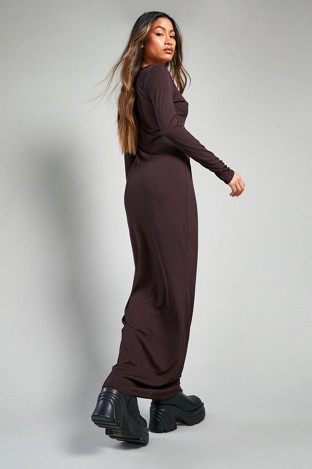 Sweetheart Neckline Rib Knit Maxi Dress