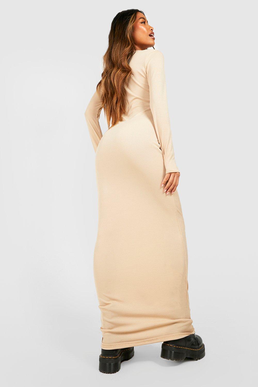 Sweetheart Neckline Rib Knit Maxi Dress