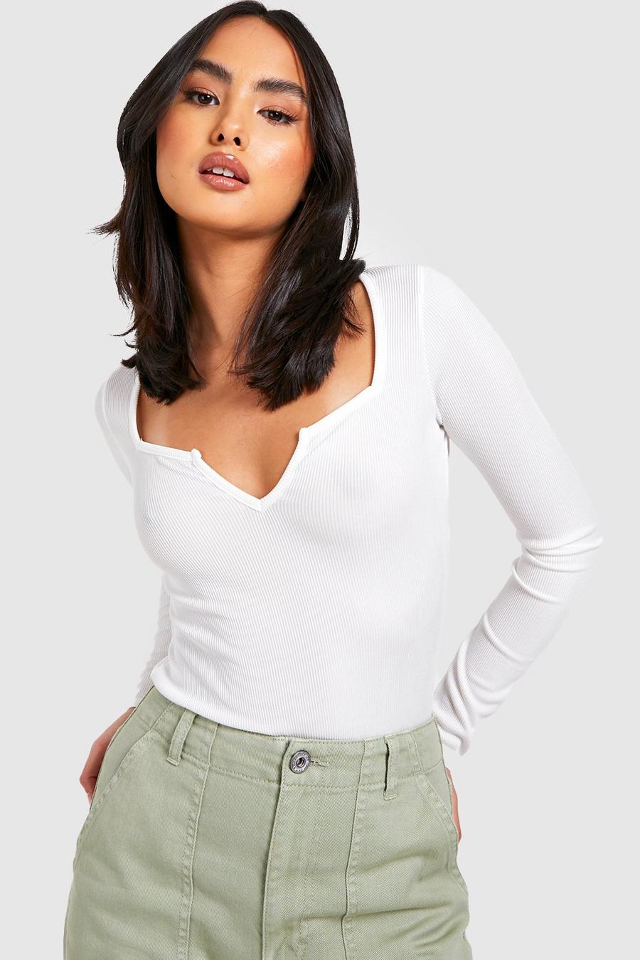 Ivory Sweetheart Neckline Rib Knit Top  image number 1