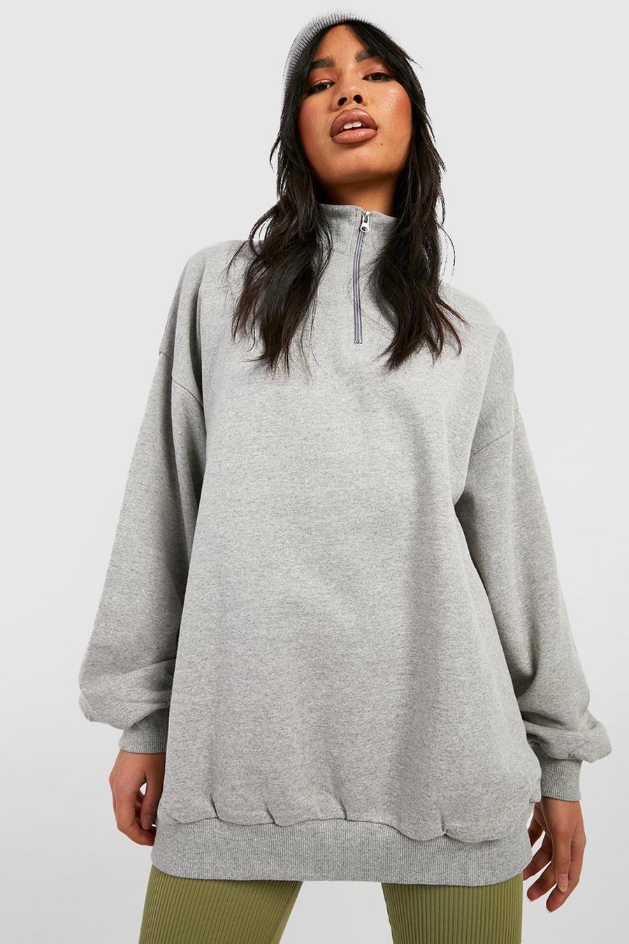 Ash grey Oversized Half Zip Sweater image number 1